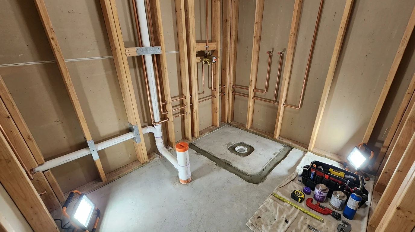 Bathroom rough-in plumbing during remodel by Johns Plumbing LLC in Poughkeepsie