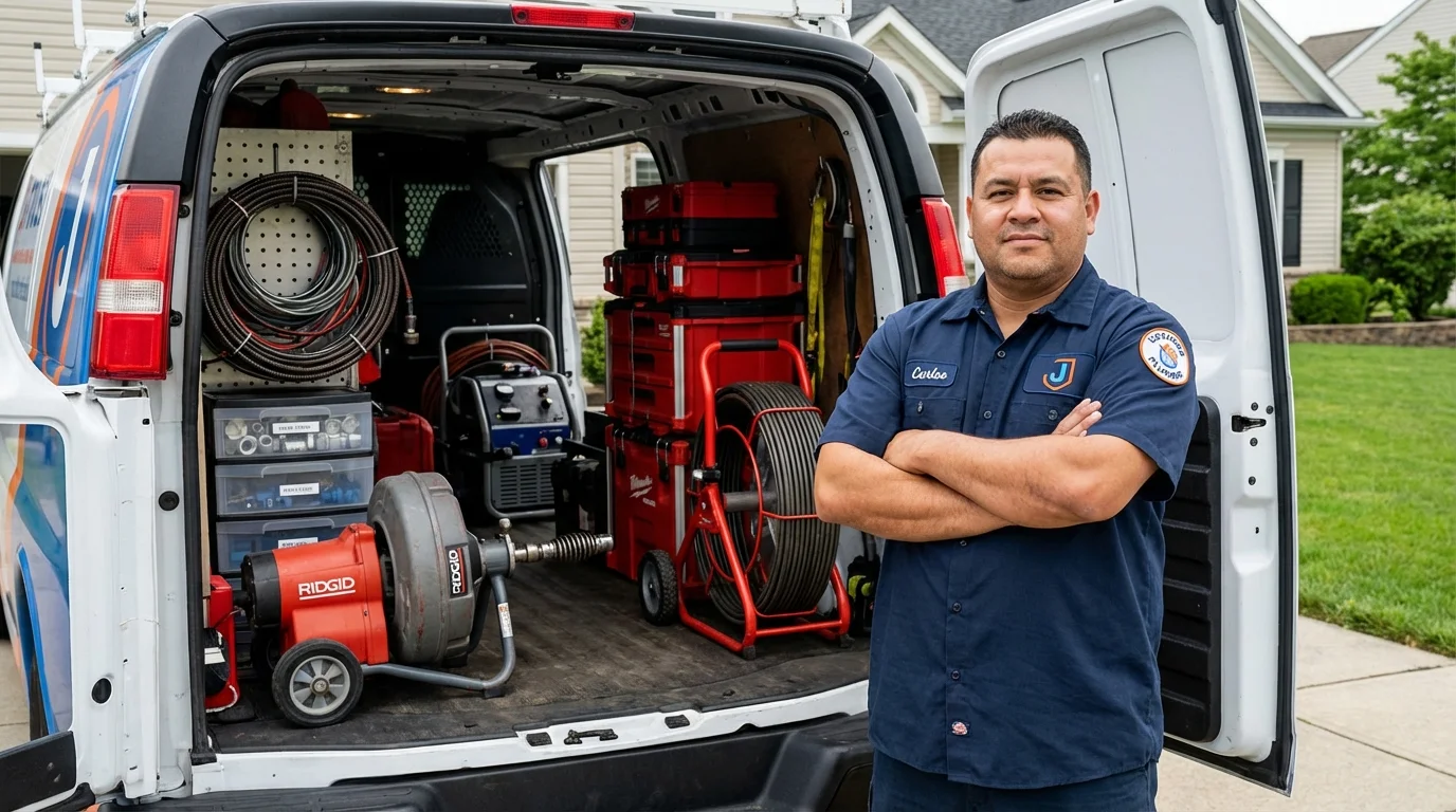 Professional drain cleaning equipment and Johns Plumbing LLC plumber in Poughkeepsie
