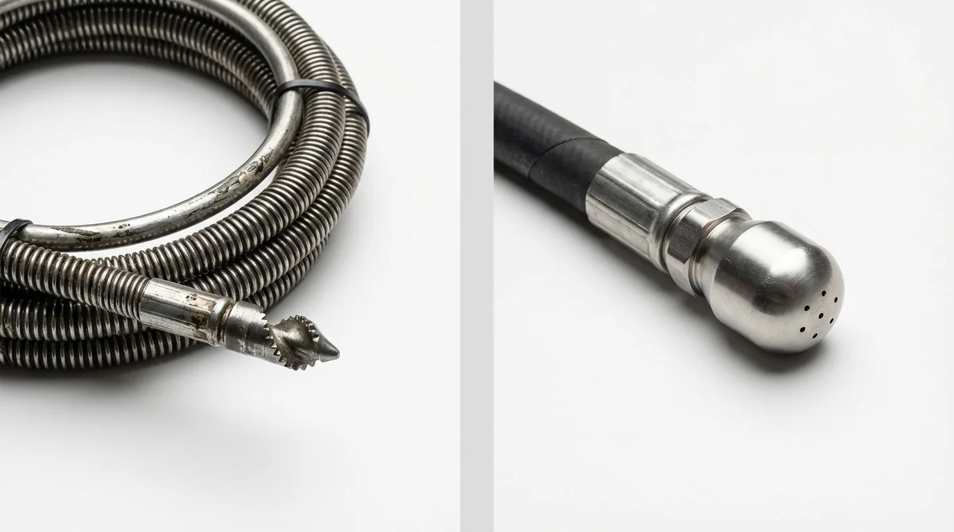 Drain snake cable and hydro jetting nozzle used for drain cleaning in Poughkeepsie, NY